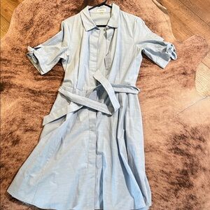 Calvin Klein Pale Blue Shirt Midi Dress with Tie Waist